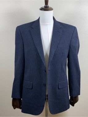 Jos A Bank Men’s Stay Cool Black Gray Pinstriped Seersucker Suit 41R 35x28 Pants